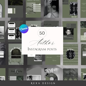 50 Green Author Instagram Post Templates | Writing, Books, Character Building, Reader Engagement