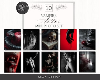 Dark Romance Vampir Set | 10 Gothic Fotos + 4 Charakter Kunst | Rot & Schwarz | Autoren-Branding