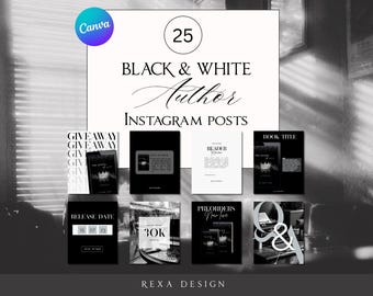 Black & White Author Instagram Posts | 25 Canva Templates for Writers