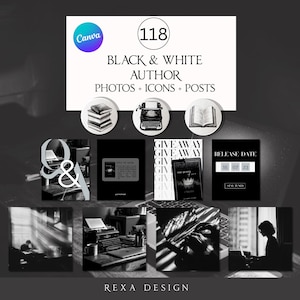 Black And White Author Branding Kit | 118 Photos, Instagram Posts & Icons for Writers