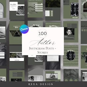 Author Instagram Templates: Green Posts & Stories (Canva)