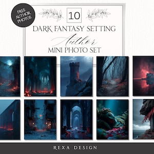 ダークファンタジー設定写真パック • ロケーション + 無料ブルーレッドブラック • 作家、ブックスタグラム、ムードボード