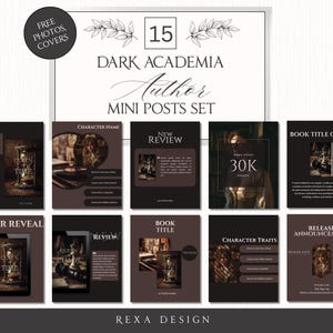 Dark Academia Instagram Post 15 Sjablonen Foto&#39;s Ebook Mockups Vintage Bruin Auteur Promo Kit