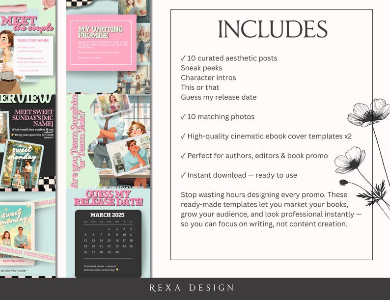 Rom Examples Template Rom-com Author Engagement Posts Pack | Social Media Templates ...