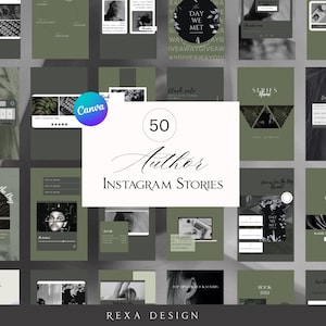 50 Green Author Instagram Story Templates | Canva Templates for Writers