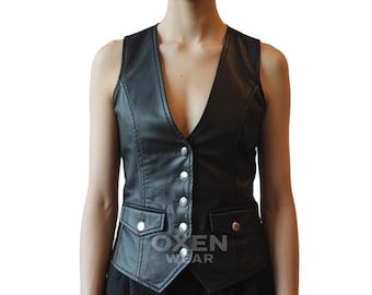 Women’s Black Leather Corset Vest - Lace Up Waistcoat Western Style - Bustier Top Gothic Steampunk Vest - Gift for Her