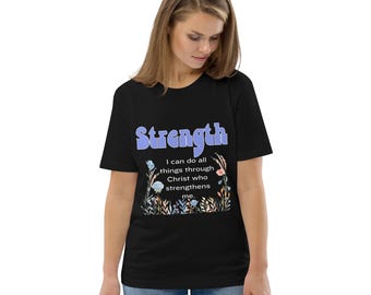 Camiseta floral inspiradora, versículo bíblico, algodón orgánico
