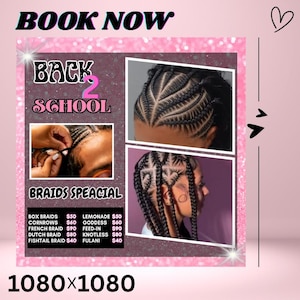 Back to School Sale Flyer, Braid Prices Flyer, Braids Sale Flyer, Back 2 School Flyer, Lashes, Hair Flyer, Braids Special Flyer Template