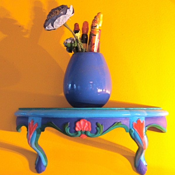 Reserved Take 20% off Retro Bright Hand Painted Wall Shelf