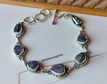Natural Tanzanite Rough Chain Bracelet, Handcrafted 925 Sterling Silver Jewelry.