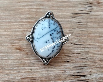 Anillo de ópalo dendrítico, hecho a mano en plata de ley 925, con piedra preciosa de forma ovalada, joyería de regalo para mujer.
