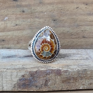 Ammonite Gemstone Ring, Solid 925 Sterling Silver, Gorgios Ring, Handcrafted Jewellery.