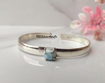 Handmade Larimar Sterling Silver Bangle, Boho Ethnic Jewelry