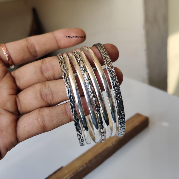 Handcrafted Sterling Silver Bangle Set, Designer Jewelry