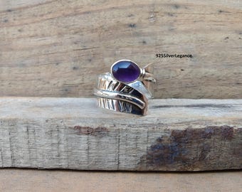 Handgemaakte amethistring, massief sterling zilver, jubileumcadeau