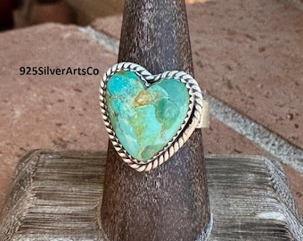 Kingman Turquoise Heart Ring, Handmade 925 Sterling Silver, Boho Jewelry