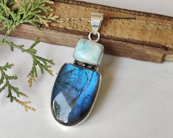 Wisiorek z kamieniem szlachetnym larimar labradoryt, srebro próby 925