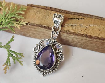 Colgante de amatista hecho a mano, plata de ley 925, joyería bohemia