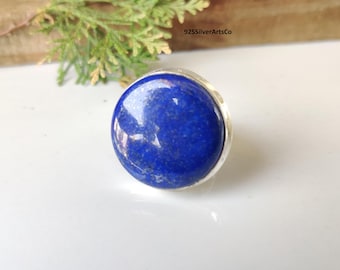 Lapis Lazuli Gemstone Ring, 925 Sterling Silver Jewellery, Round Shape Gemstone.