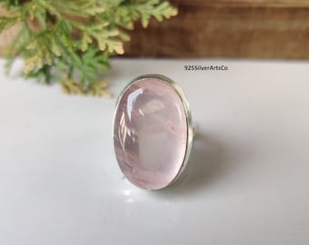 Rose Quartz Gemstone Ring, Designer Ring, 925 Sterling Silver Jewellery, Handmade Band.