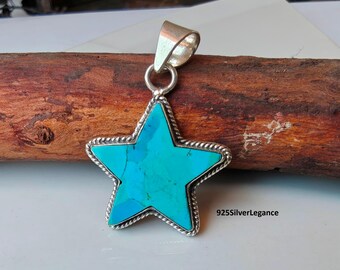 Kingman Turquoise Star Pendant, Handmade 925 Sterling Silver Jewelry