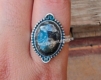 Natural Turritella Agate Ring, Handmade Boho Jewelry,925 Sterling Silver, Gift For Her.