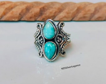 Bohemian Designer Larimar Gemstone Ring, Handmade Solid 925 Sterling Silver Jewelry.