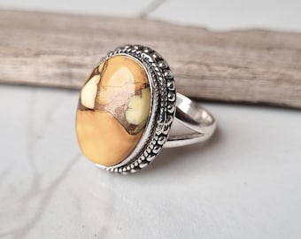 Honey Dahlia Turquoise Statement Ring, Solid 925 Sterling Silver Handmade Jewelry