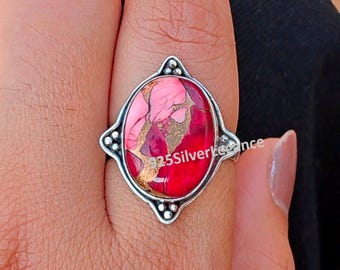 Designer Red Dahlia Ring, 925 Sterling Silver Jewellery, Handcrafted Ring.