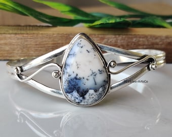 Dendrite Gemstone Bangle, Handcrafted Jewellery, All Occasions Gift, 925 Sterling Silver.