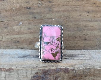 Rosa Türkis Edelstein Ring, massiv 925 Sterling Silber Schmuck, handgefertigter Ring.