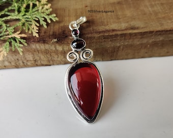 Garnet Gemstone Pendant, Designer Handmade 925 Sterling Silver  Jewellery, Gift For Him.