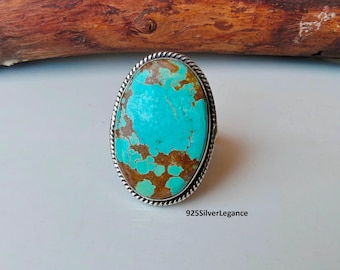 Anillo llamativo de turquesa natural con ocho anillos, anillo personalizado de plata de ley 925 hecho a mano.