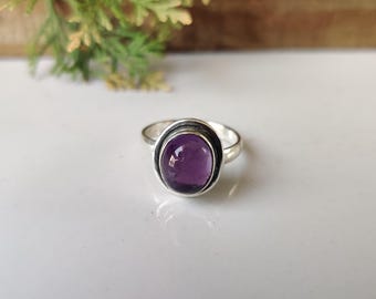 Oval Amethyst Gemstone Ring, Handmade 925 Sterling Silver, Boho Chic