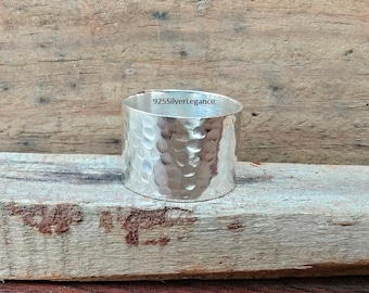 Hammered 925 Sterling Silver Band Ring: Wide Rustic Wedding Band Handmade jewellery,