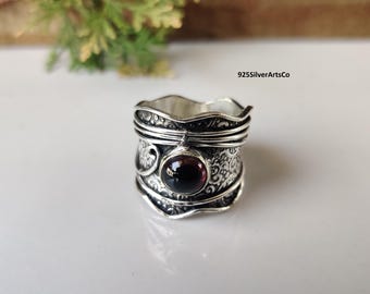 Garnet Designer Band, Solid 925 Sterling Silver Handcrafted Jewelry, Gift For Mother.