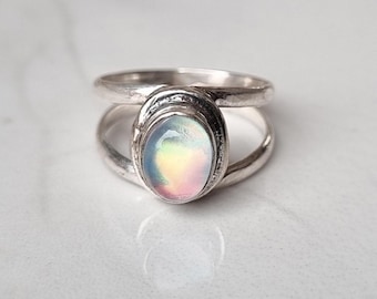 Aurora Opal Ring, 925 Sterling Silver Band, Handcrafted Women Jewelry