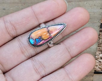 Joyería de plata esterlina maciza 925, piedra preciosa turquesa de cobre ostra, anillo minimalista, anillo único.