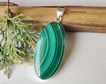 Malachite Gemstone Pendant, 925 Sterling Silver Pendant, Daily Wear Jewellery.