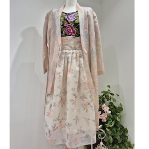 Korean Modern Hanbok Wrap Skirt – Floral Pattern Autumn High-Waist Skirt, One Size Fits Most (25–33 in)