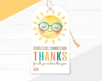 Teacher Appreciation Gift Tags Printable, End of School Year Sunshine Thank You Favor Label, Summer Tag (Instant Download)