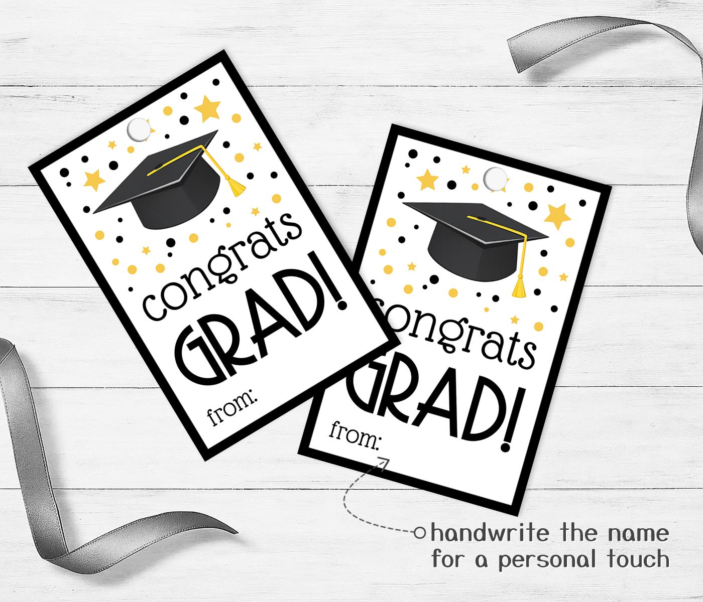 Congrats Grad Gift Tags Printable, Black Gold Graduation Favor Label ...