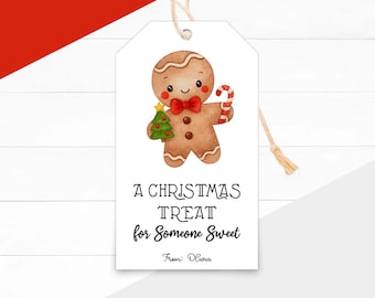Gingerbread Man Christmas Gift Tags: Printable Holiday Treat Tag, Xmas Favor Label (Instant Download)