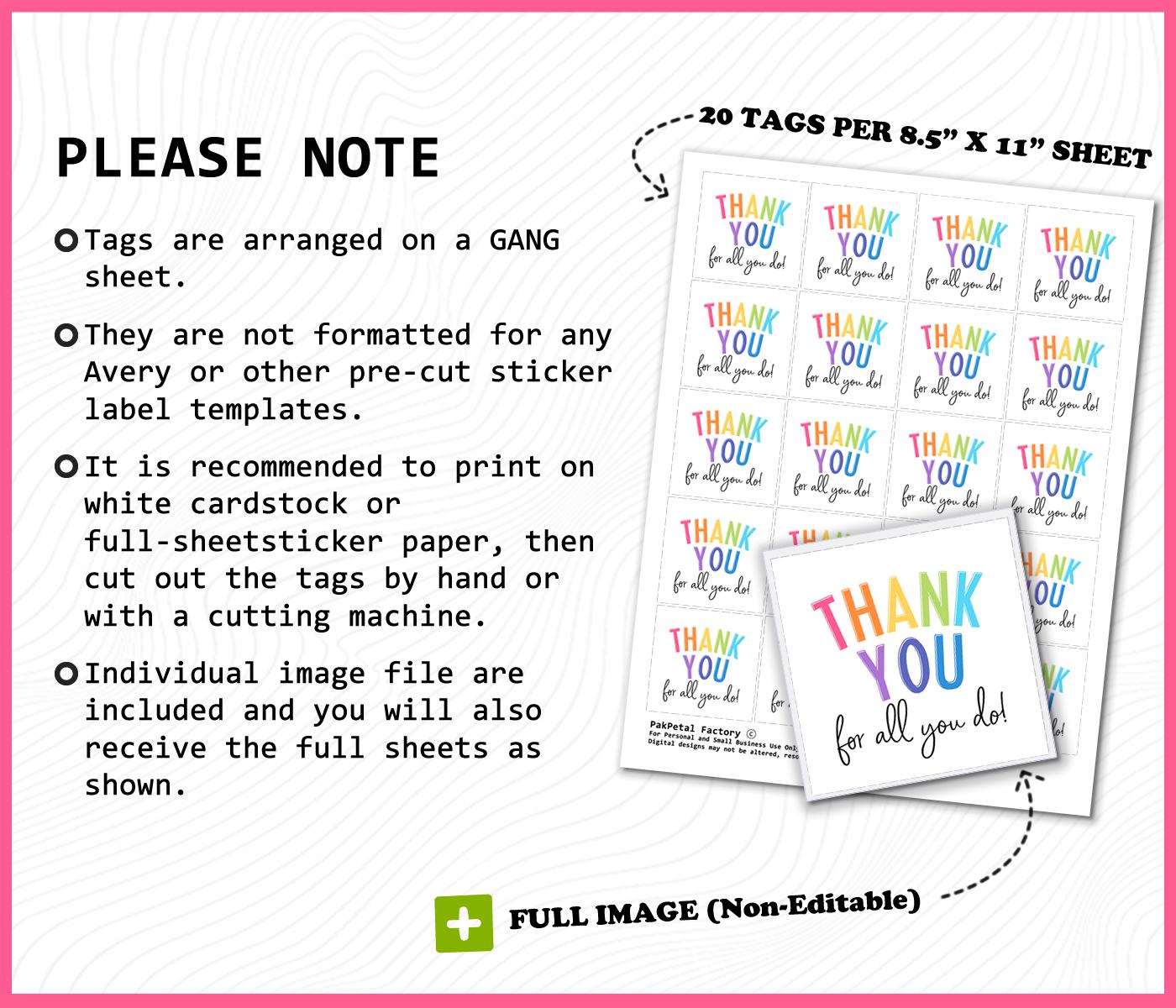 Rainbow Thank You Gift Tags Printable: Teacher Appreciation Tag, Thank ...