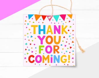 Etiquetas de agradecimiento de cumpleaños imprimibles: etiquetas coloridas para bolsas de regalo (descarga instantánea)
