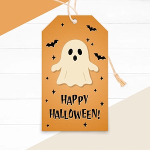 Happy Halloween Gift Tags: Cute Ghost & Bat Printable label (Instant Download)