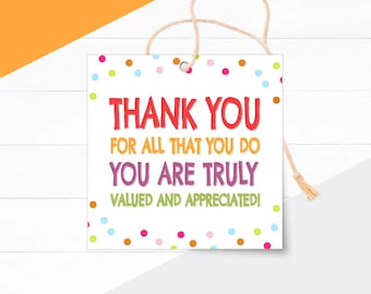 Teacher Appreciation Gift Tags: Staff & Coworker Thank You Favor Labels (Instant Download)