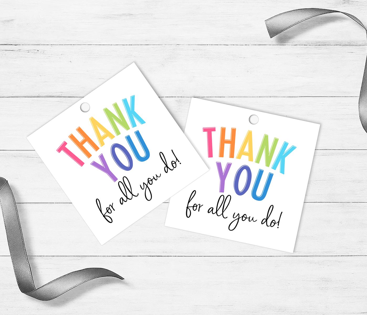Rainbow Thank You Gift Tags Printable: Teacher Appreciation Tag, Thank ...