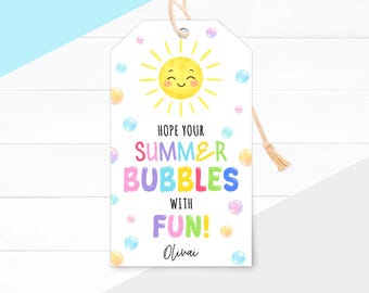 Etiquetas para presentes "Bolhas de Verão" para imprimir, etiquetas para lembrancinhas de fim de ano letivo, etiquetas para guloseimas para sala de aula infantil (download instantâneo)