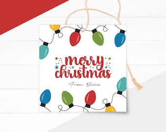 Printable Christmas Lights Gift Tags: Holiday Favor Labels, Xmas Treat (Instant Download)